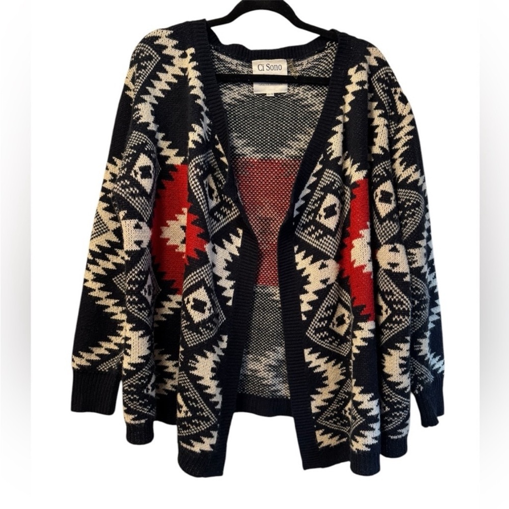 Ci Sono Geometric Black and‎ Red Cardigan